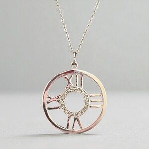 Elegant 925 Silver Roman Numeral Pendant Necklace With Cubic Zirconia’s